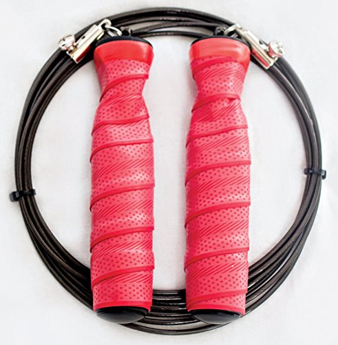 Speed Jump Rope - Perfect for Any Workout, Double Unders, Training, Boxing, Crossfit WOD's, 2.5mm Rubber Coated Steel Cable and Contoured Rubber Handles