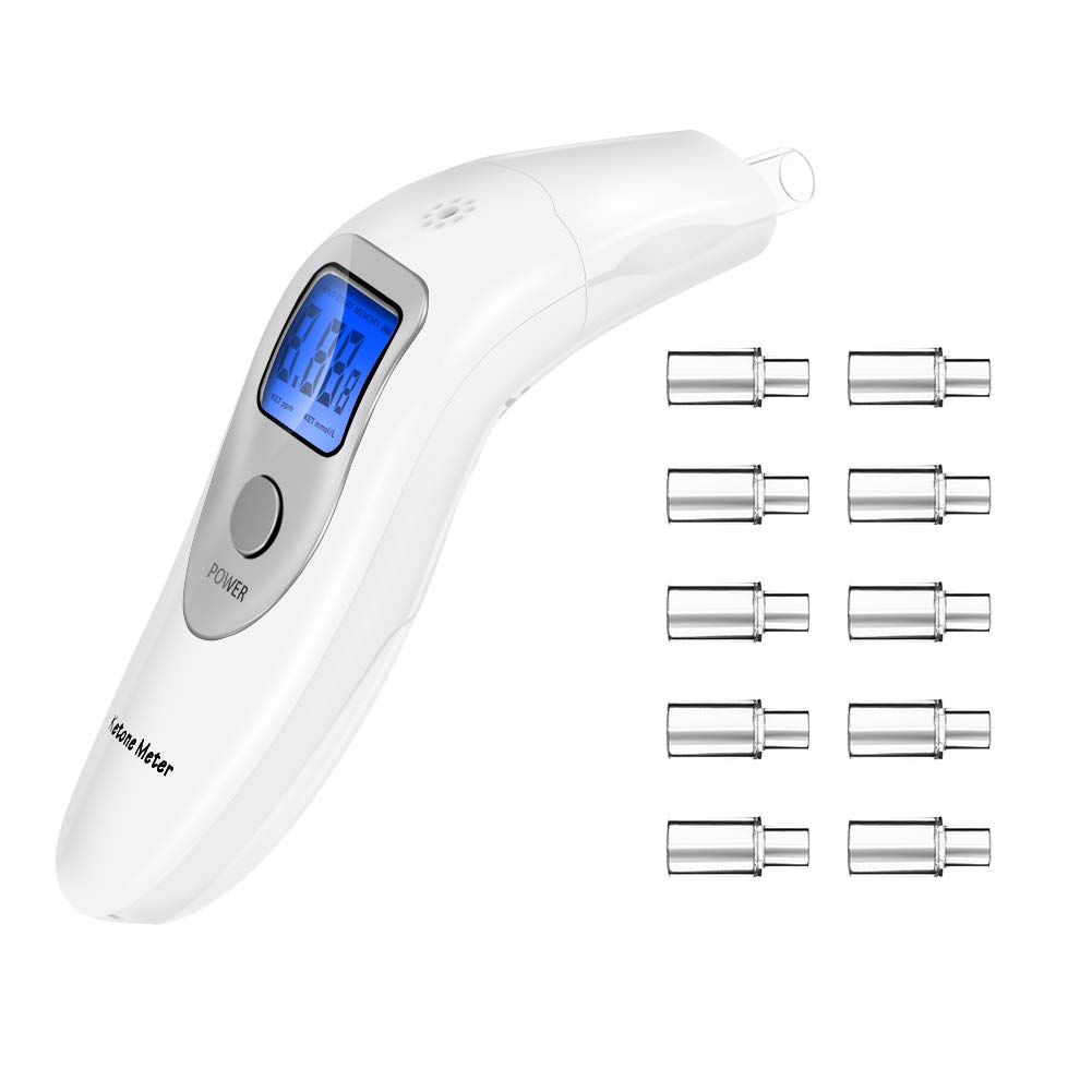 EEK-Brand Ketone Meter, Portable Digital Ketone Breath Analyzer, KetogenicTester (White, 10pcs Mouthpieces)