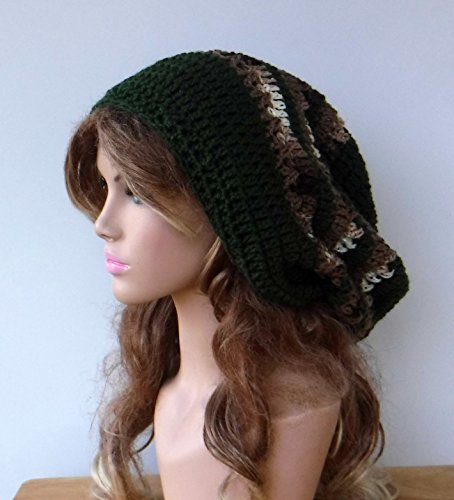 Handmade Olive Green Brown Dread Tam Slouchy Beanie Dreadlock Sock Rasta Hat