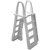 Ocean Blue A-Frame Swing Up &amp; Lock Ladder with Anti-entrapment Barrier | Designed for Above Ground Swimming Pool | Holds Up to 300 Pounds | Anti-slip Treads | 48 to 56 Inch Adjustable