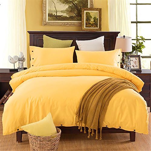 Bedream Elegant Solid Color Ultra Soft 100% Cotton Duvet Cover 4 Pieces Set Hypoallergenic,Wrinkle Resistant, Comfortable, Breathable Premium Bedding Collection (Queen Size, Yellow)