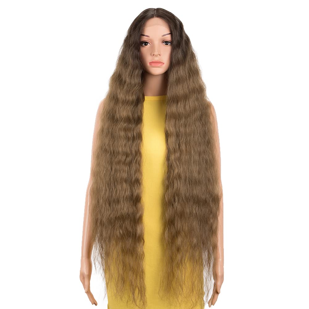 DÉBUT Lace Front Wig Super Long Wavy Wig for Women 41 inches 280g Synthetic Hair Heat Resistant Fiber 130% Density (41 inches, Brown)