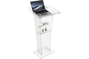 Barlezy Acrylic Podium Stand, 43" Tall Plexiglass Pulpits for Churches w/Storage Shelf, Professional Conference Portable Pres