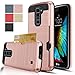 LG K10 Case, LG Premier LTE Case, [K430/K420/K410],AnoKe [Credit Card Slots Holder][Not Wallet] Hard Silicone Rubber Hybrid Armor Shockproof Protective Case Cover for LG K10 KLS Rose Gold