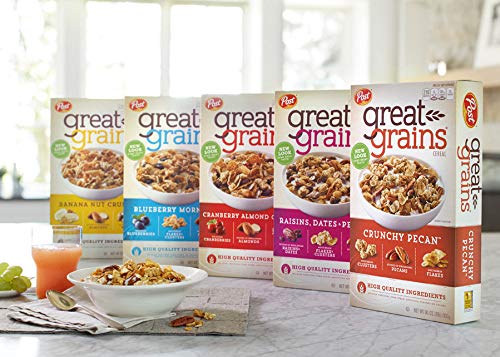 POST GREAT GRAINS CRANBERRY ALMOND CRUNCH WHOLE GRAIN, NON GMO VERIFIED, HEART HEALTHY CEREAL, 14 OUNCE BOX