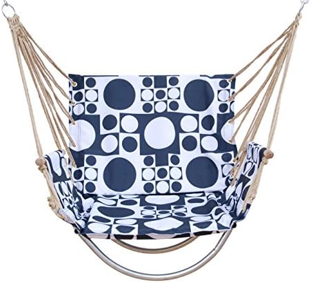 Double Angel Loadable 150KG - With Metal seat support frame - Armrest hammock hanging Chair dormitories bedroom upgrade student dormitory hanging Chair swings (Blue & white circles)