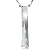Aututer Opal Bar Necklace for Women 925 Sterling Silver Long Opal Pendant Gifts for Women Her Mom Wife Grandma on Valentines Mothers Day Christmas Anniversary