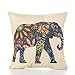 Digoon 3 Pack - 18 x 18 Inch Square Linen Animal Printed Cute Elephant Throw Pillow Case Decorative Cushion Cover Pillowcase Cushion Case for Couch,Sofa,Bed,Chair,Auto Seat (Colorful)