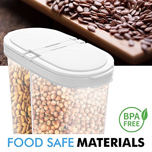 2pcs Airtight Dry Food Containers Cereal Storage Snack Keeper Dispenser 12-18 oz Capacity for Corn Flakes Nuts Sugar Flour with Hovering Flip Top Lid and Large Mouth for Easy Pouring - White