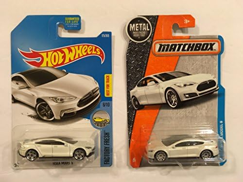 Matchbox 2017 MBX Adventure City Tesla Model S 26/125, White & BONUS: Hot Wheels 2017 Factory Fresh Tesla Model S 175/365, White