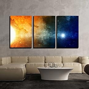 3 Piece Canvas Wall Art - Scientific Background, Big Red Star, Nebula in Deep Space - Modern Home Art Stretched and Framed Ready to Hang - 16"x24"x3 Panels