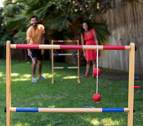 Ladder Toss Double Wooden Ladder Ball Game with Finished Wood and Durable Carrying Case