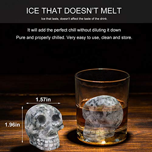 Vodolo (2 Pack) Whiskey Stones - 100% Natural Pure Granite Skull Bone Chilling Rocks for Whiskey Scotch Vodka Beverage Wine Stones, Reusable Hand Carved Chill Stones with Gift Box - Thumbnail 5