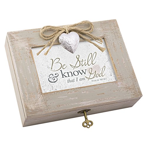 Cottage Garden Be Still & Know That I am God Distressed Wood Locket Jewelry Music Box Plays Tune Amazing Grace