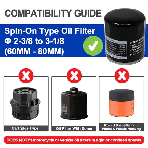 Spurtar Oil Filter Wrench 60-80 mm Oil Filter Key Universal Car Spring Loaded Adjustable Oil Filter Tool for Oil Change on Car Motorcycle Truck Boat