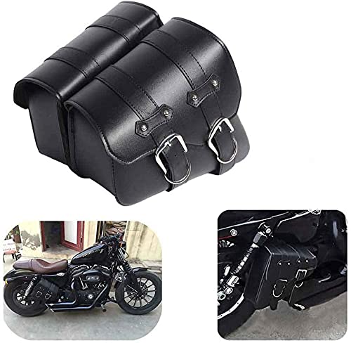1 Pair Motorcycle Side Saddle Waterproof PU Leather Motorbike Side Luggage Bag Black