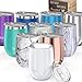 THILY Vacuum Insulated Stemless Wine Tumbler T1 Stainless Steel Travel Wine Glass Cup for Wine, Coffee, Cocktails, with Lid, Reusable Straw, 12 oz, Cute Birthday Christmas Gift, Pearl White