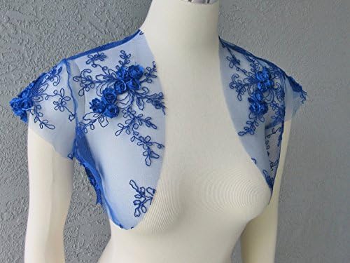 Royal Blue Mesh Lace Satin Flowers Bolero Jacket Cover Up Ready to sent Size S