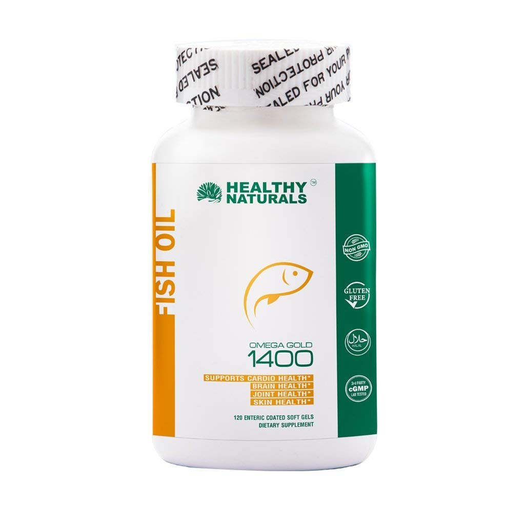 Healthy Naturals Omega 3 Fish Oil Triple Strength, 1400mg with High EPA and DHA, Burpless, Non-GMO, cGMP NSF-Certified, 120 Softgels