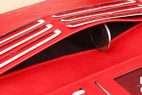 Miraclekoo Long Bifold Wallet Slim Purse Credit Card Holder Womens/mens Soft Leather Zipper Handbag (red)