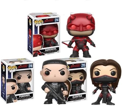 Funko POP DareDevil set of 3 Daredevil, Elekta, Punisher with Locking Tab Protector Case &amp; keychain