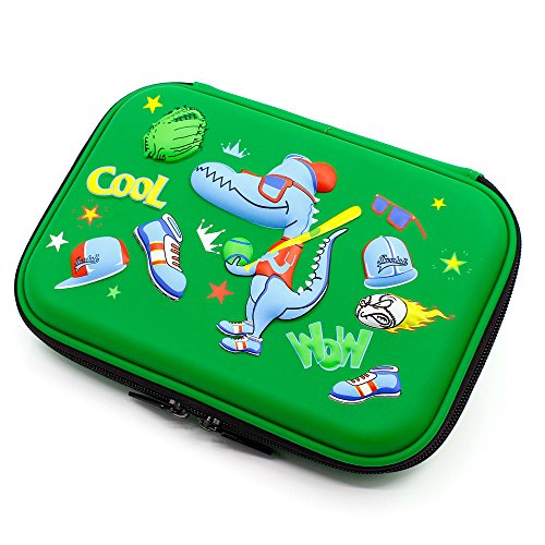 Cool Baseball Boys Dinosaur Pencil Case - Large Capacity Hardtop Pencil Box With Compartments - Colored Pencil Holder School Supply Organizer For Kids Girls Toddlers Children (Green)
