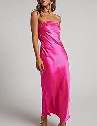 Realtix Satin Silk Backless Tube Tops Maxi Dress