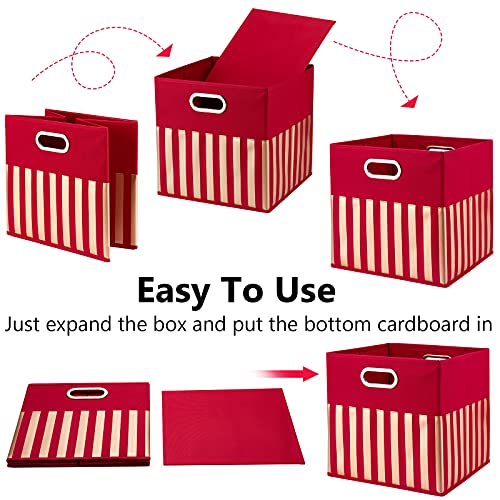 Fabric Storage Cube Bins 13x13x13 Inch Foldable Boxes Red Cloth Basket