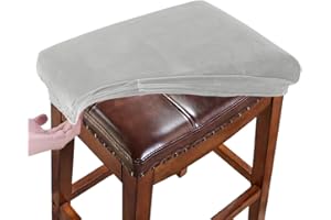 RHYII Stool Covers Rectangular Velvet Set of 2, Vanity Stool Covers Stretch Washable Saddle Bar Stool Slipcover Bench Seat Protector with Elastic Bands Light Gray