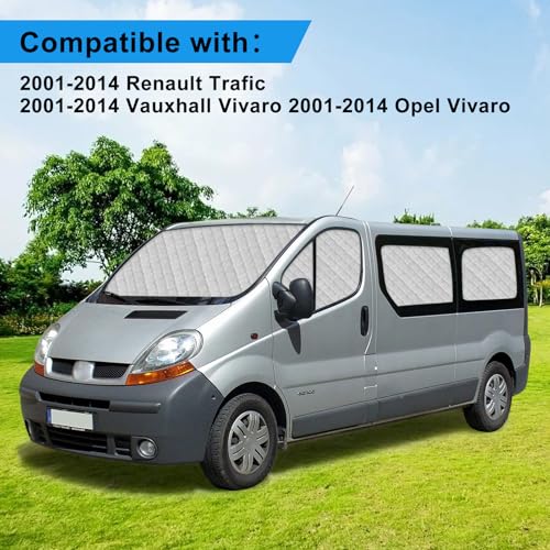 Car Windshield Sun Visor Compatible with 2001-2014 Renault Trafic LWB, 8 Pack Foldable Car Interior Sun Shades, Internal Thermal Mats with Storage Bag