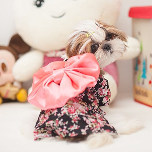 Newtensina 2017 New Pets Dress Dog Clothes Fancy Puppy Kimono Design Dress Gown for Dog - Include a Pink Hair Clips & a Hanger-Black-S