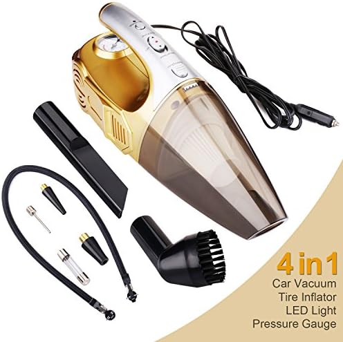 Car Vacuum Cleaner - Vacuum Cleaner for Car with LED Light, Tire Inflator, Pressure Gauge , Wet/Dry 12V 120W 4-in-1 Car Vacuum, Napoer Powerful Portable Car Vacuum, 16.4FT(5M)Power Cord with Carry Bag