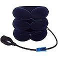 Bargain Crusader Upgraded Version Premium Flannel Inflatable Cervical Neck Traction Air Inflatable Pillow Neck Head Stretcher Pain Relief Collar (for Adults, Dark Blue)