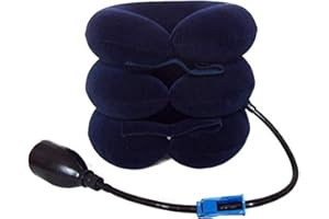 Bargain Crusader Upgraded Version Premium Flannel Inflatable Cervical Neck Traction Air Inflatable Pillow Neck Head Stretcher Pain Relief Collar (for Adults, Dark Blue)