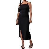 SHENHE Girl's Spaghetti Strap Bodycon Dress Split Thigh Sleeveless Tight Midi Dress