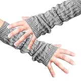 Men Fingerless Design Thumb Hole Knitted Long Gloves