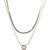 Aktully Gold Layered Necklace Set for Women Dainty 14K Gold Plated Layered CZ Heart Pendant Necklaces Simple Herringbone Snake Chain Choker Neckalce Jewelry Gifts for Women