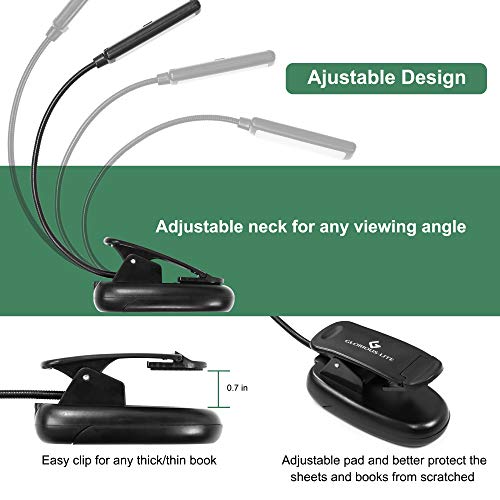 GLORIOUS-LITE 9 LED Book Light, Reading Lights, Flexible Clip Light with 3 Colors x 3 Brightness, Portable Music Stand Light, Eye Caring & Lightweight, USB and Battery Operated, Perfect for Bookworms - Thumbnail 3