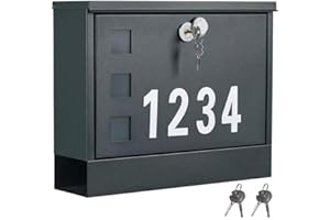 LAND·VOI Locking Mailbox Wall Mounted, Metal Postbox with Three Sets of Mail Box Number Stickers, 4 Keys, 14.4" x 4.5" x 11.2", Large Capacity, Anthracite Gray