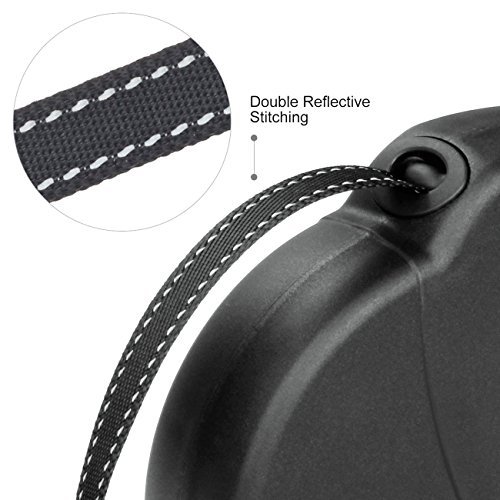 WINSEE Retractable Dog Leash 5M Extendable Leads for Small Medium Dogs One Button Lock with Reflective Belt Black
