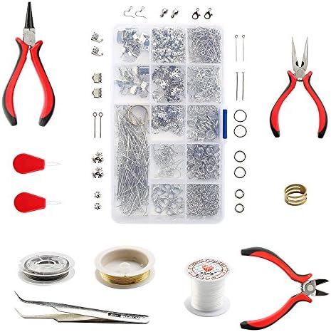 Moolon Jewelry Findings Set Jewelry Making Starter All in one Tool Mix Pliers Findings Starter Kit Repair Tools Kit for Jewelry Making and Crafting (Silver)