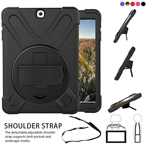 Zenrich Galaxy Tab S2 9.7 Case, dropproof High Impact Resistant Heavy Duty Armor Cover W/Hand Strap Handle Shoulder Belt Carry Shell for Samsung SM-T810/SM-T813/SM-T815 T810 9.7 inch Tablet (Black)