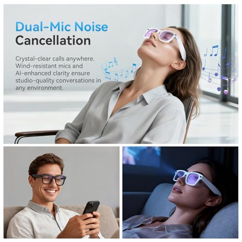 AI Smart Glasses with Camera and Bluetooth,8MP 2K Camera Glasses,AI Voice Control,Photo Recognition,Real-Time Translation,Smart Anti-Blue Light Glasses,IP67 Waterproof for Driving,Outdoor,+2 Lenses.