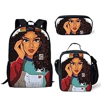 FANCOSAN African American Women Backpack Set with Lunch Bag Pencil Case 3 Piece Set