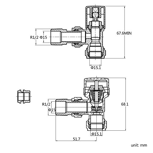 [- iBathUK Thermostatic Chrome Angled Towel Radiator Valves 15mm Central Heating Taps RA07A  -]