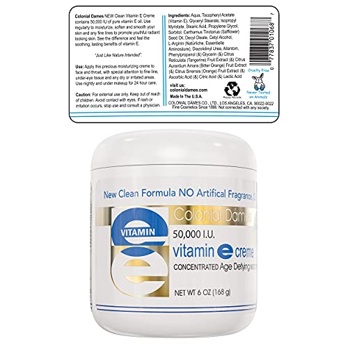 Colonial Dames Vitamin E Cream, 50,000 IU Vitamin E Cream For Skin 6 oz