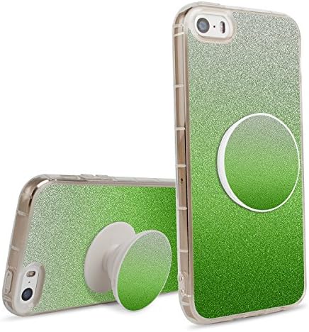 Bling Case for iPhone 5S/SE/5, Soft TPU Rubber Bumper Shockproof Cover Case with Expanding Stand Grip for Apple iPhone 5S/SE/5, Perfect for Fashion Girl and Children - Green