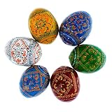 BestPysanky Set of 6 Ukrainian Geometric Wooden Pysanky Easter Eggs