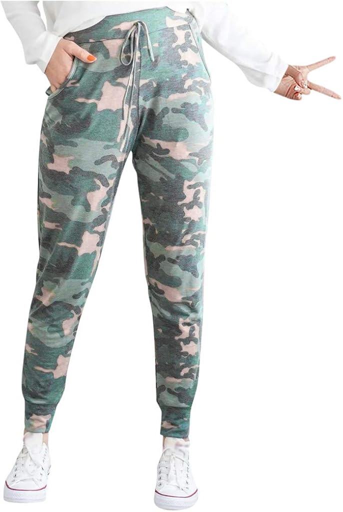 VEZAD Store Womens Harem Pants Leopard Print Elastic Waist Pocket Bandage High Waist Trousers: Clothing