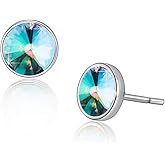 Round Austrian Crystal Stud Earrings for Women Fashion 925 Sterling Silver Hypoallergenic Jewelry
